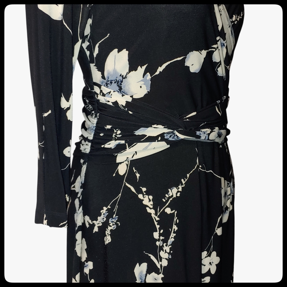 Evan Picone Black and Cream Floral Dress - Picture 3 of 4